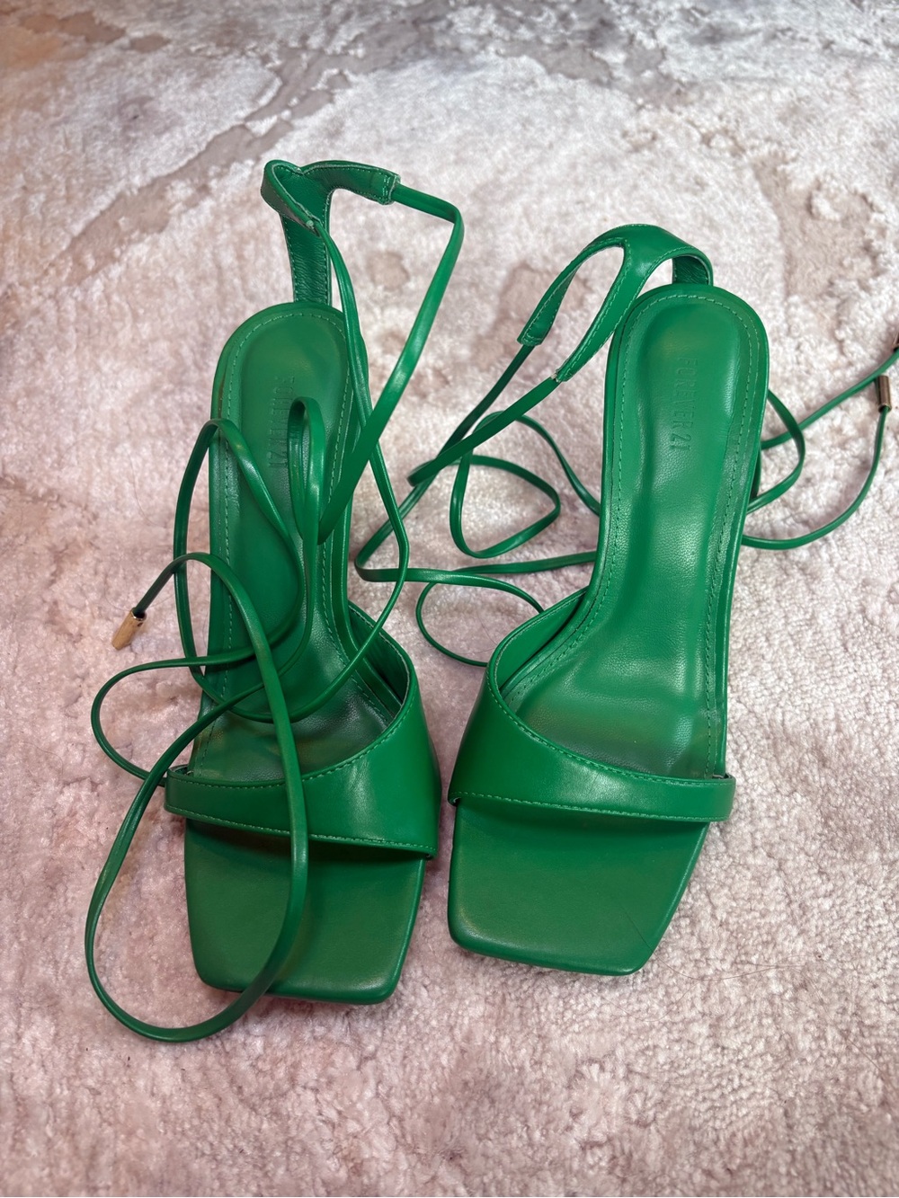 Forever 21 Emerald Green Lace-Up Square Toe High Heels